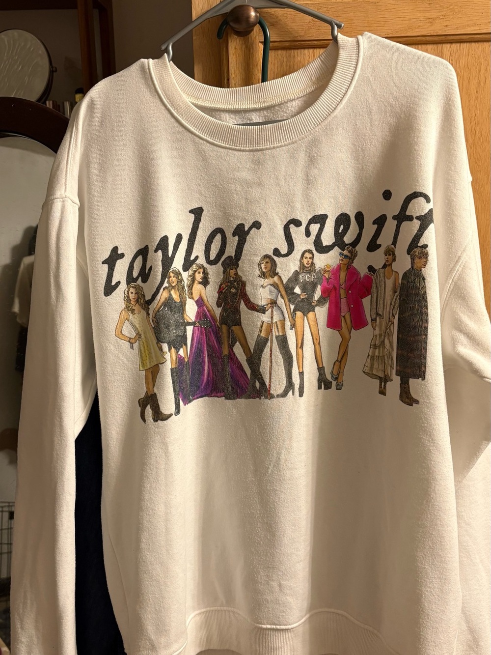 Taylor Swift White Crewneck Sweatshirt with Multicolor Tour Graphic